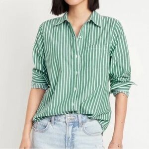 NWT Old Navy Green and White Vertical Pin Striped Button-Down Shirt